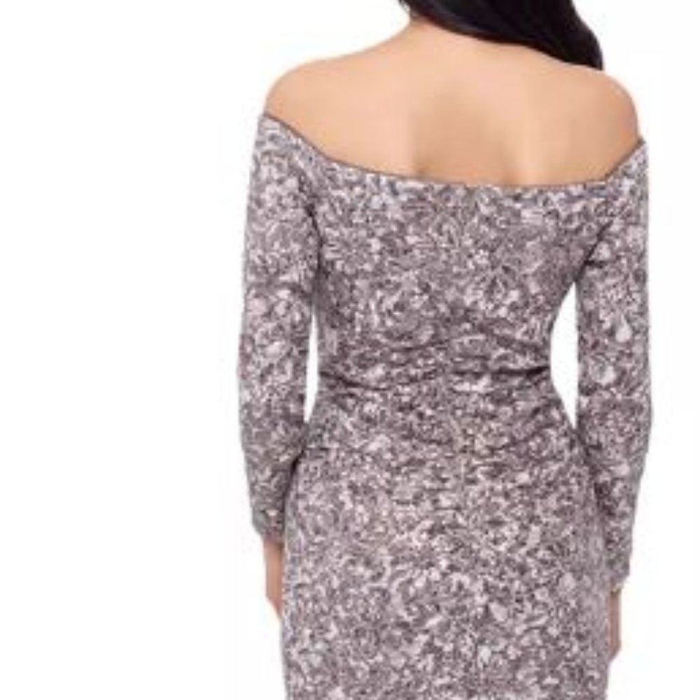 XSCAPE Womens Sequined Off-The-Shoulder Gown